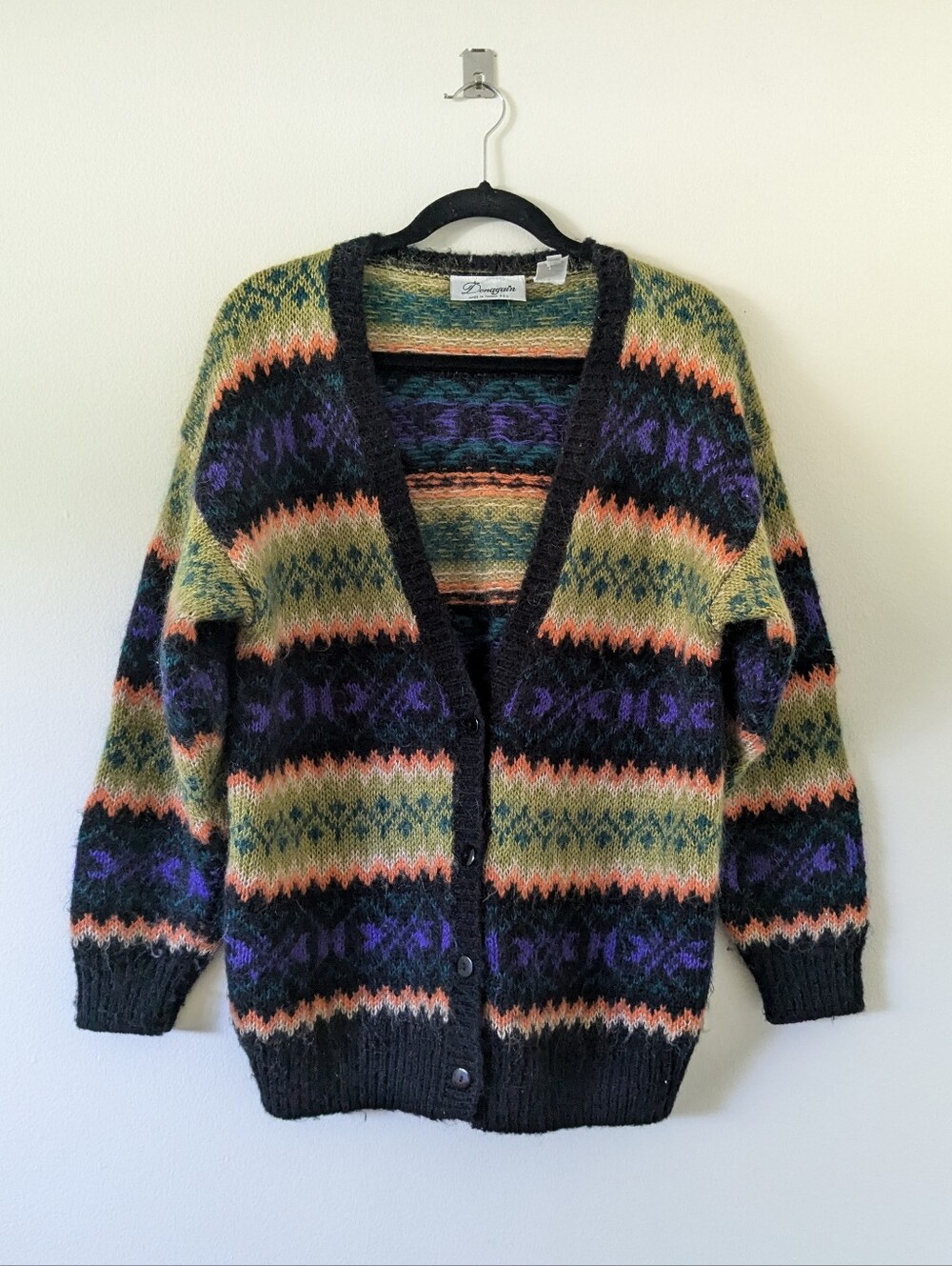 Vintage 80s Acrylic Mohair Blend Multicolor Cardigan Sweater Womens Large